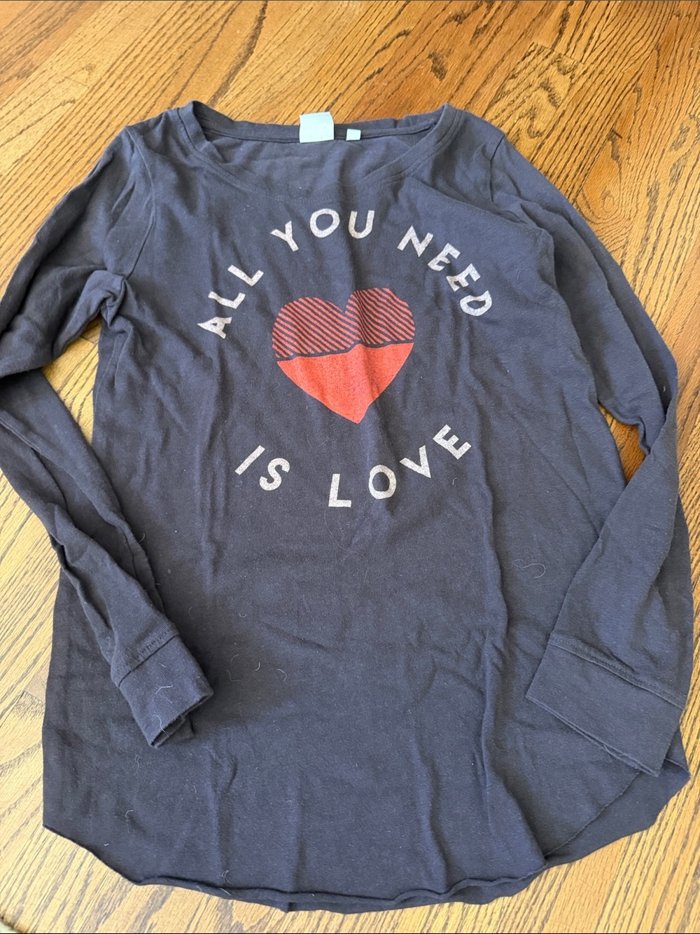 Junk Food Clothing Gray Long-Sleeve Tee with ‘All You Need Is Love Heart Graphic